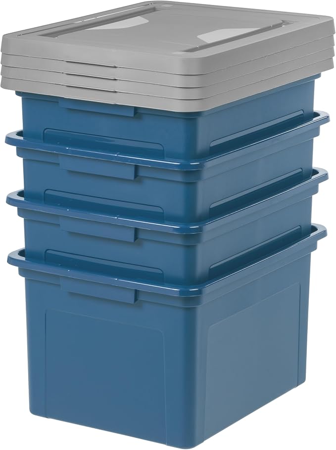 IRIS USA 35 Qt. Letter/Legal File Box with Latching Lid, Navy/Gray | Protect important documents, letter and legal files with secure storage for home offices, moving, and long-term organization