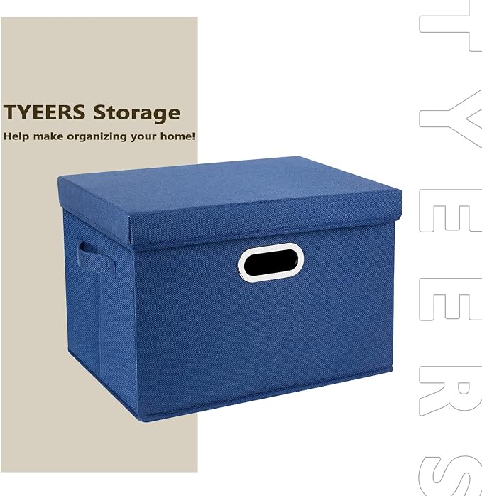 Collapsible Storage Bins With Lids, Large Fabric Storage Boxes - 2 Pack - Classic Blue