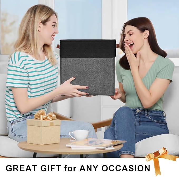 Bagnizer 13x13 Cube Storage Bins, Collapsible Fabric Storage Box, 4 Pack Closet Baskets with Handles for Organizing, Shelf, Toys, Clothes, Home, Office, Nursery (Grey&Black)