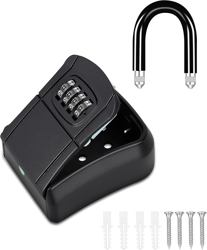 Portable Key Lock Box,Key Holder Safe Security Lock Box for Indoor, Outdoor, Garage, Garden, Store (4 Pack, Black)