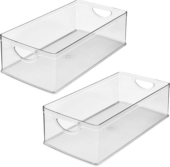 iDesign Stackable Clear Plastic Extra Long Storage Bin, 2-Pack | Organizer for Kitchen Cabinet or Pantry