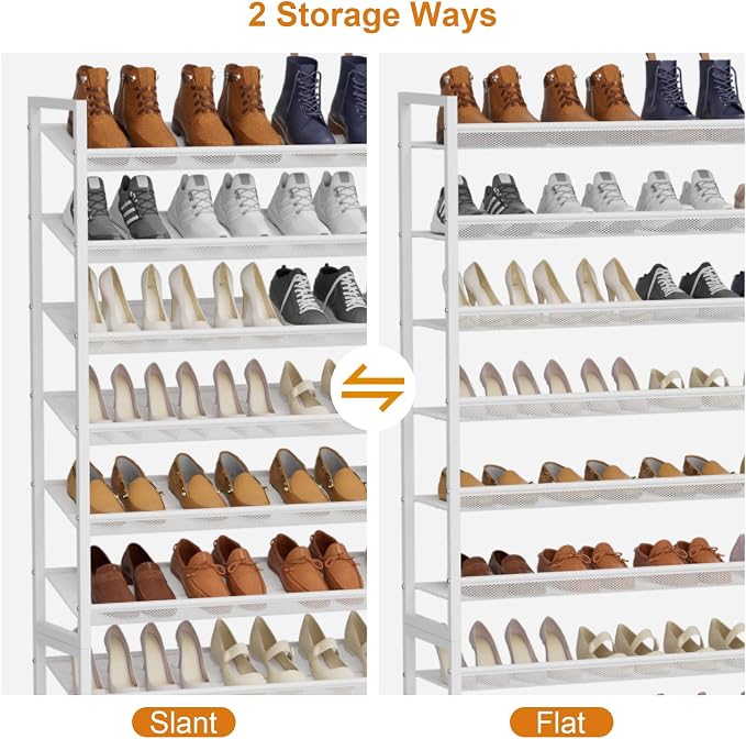 Large Shoe Rack 12 Tier Shoe Organizer, Heavy Duty Metal 6-Tier Stackable Shoe Storage Vertical Shoe Rack for Closet Front Door Entrance, Up to 75 Pairs, 44.8" W x 11.4" D x 85.1" H, White