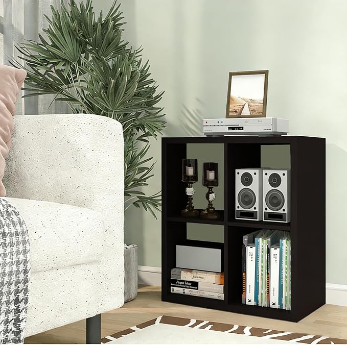 CTESNE【2026 Wooden Thick Frame 4 Cube Storage Organizer Shelf with Anti-Tipping Kits + Reversible Open Back Bookcase, Horizontal and Vertical Dual-use(Chocolate,11inch)