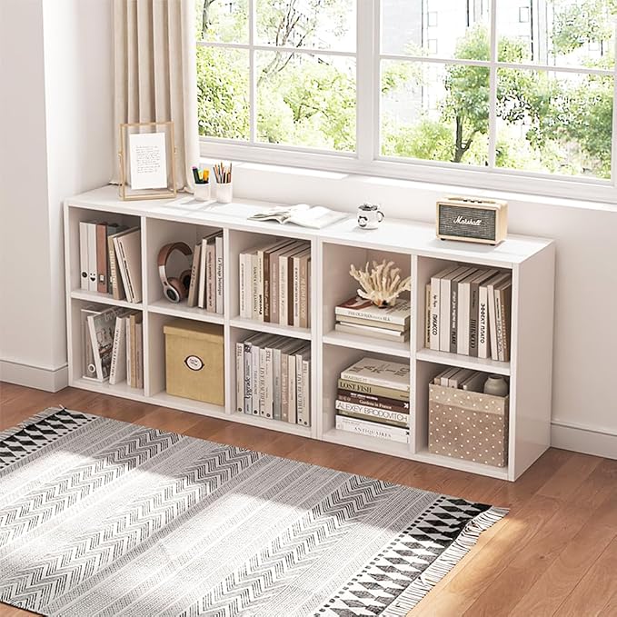NELYE 6 Cube Organizer Bookcase White Open Shelf | Suitable for 11-inch Fabric Storage Bins, Simple Compartments Bookshelf, Holds 20 Lbs per Cube