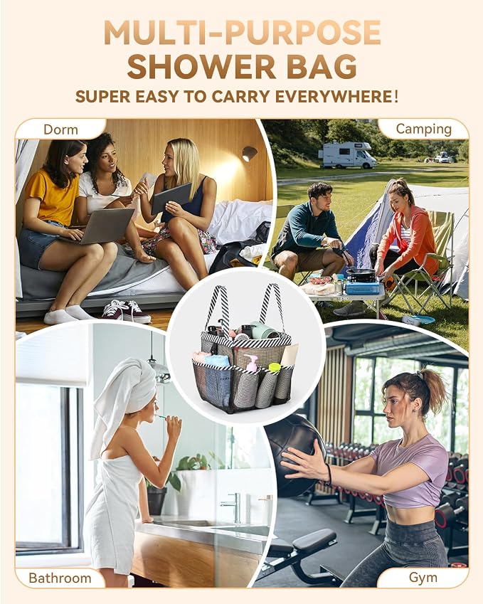 Temede Mesh Shower Caddy Portable for College Dorm Room Essentials | Large Capacity 8-Pocket Shower Tote Bag, Toiletry Organizer with Quick-Dry and Dual Handles for Dorm, Gym, Travel, Camping