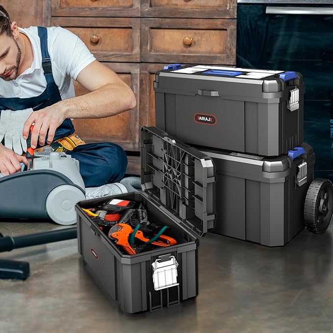 3 IN 1 Rolling Tool Box With Wheels,Stackable Tool Box,Modular Tools Storage Organizer,Top Small Parts Organizer Design,With Removable Small Parts Box,for Home,Repair,Garage Storage,17 IN+19 IN+21 IN