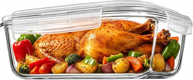 Vtopmart 1Pack 2260ml/76.4oz Extra Large Glass Storage Container with Lid | Meal Prep Food Container Set, Snap Airtight Lids for Baking, Microwave, Oven, Leak Proof, for Freezer, Dishwasher, BPA Free