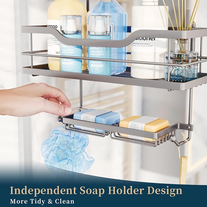Consumest Over The Door Shower Caddy - 3 Tier Shower Organizer Hanging with Soap Holders, Large Capacity Shower Shelves with 6 Hooks, Bathroom Rack and Storage, Sand Nickel