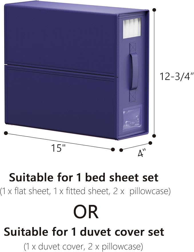 SheetCube Bed Sheet Organizers and Storage 6 Pack, Foldable Linen Closet Organizer with Window and Label, Bedding Folder Storage Box Container for Blanket, Duvet Cover Set, Bed Sheet Set - Navy Blue
