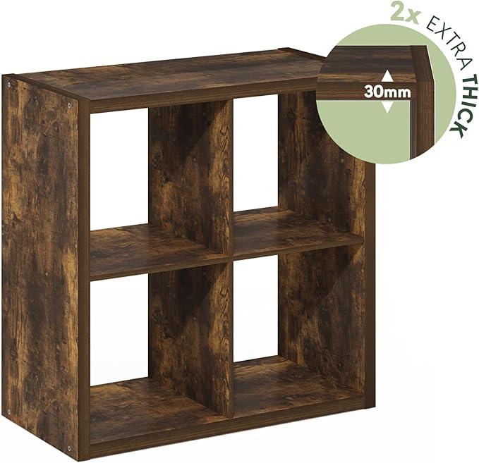 Furinno Cubicle Book Shelf Set of 2, 4-Cube Bookshelf, Amber Pine | 14.6 x 30 x 30, 1.2" Thick Frame Bookcase with Reversible Open Back, for Living Room, Bedroom, Home Office