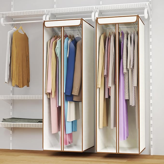 Univivi Garment Bags for Hanging Clothes, Cloth Bag 54 In, 1 PCS, Beige | Large Capacity, Easy Assembly, Clear Window, Dustproof, Durable Zipper, Hanging Garment Storage Bag for Suit, Coat, Dress