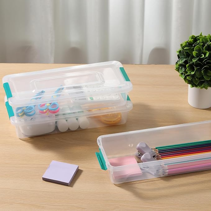 novelinks 4 Quart Clear Plastic Storage Containers with Lids (8 Pack) | Storage Bins with Lids, Stackable Small Clear Bins, Craft Storage Box, Paper Storage, Under Bed Storage Bins, Pencil Box