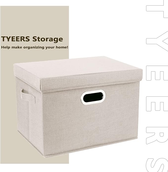 Collapsible Storage Bins With Lids, Large Fabric Storage Boxes - 2 Pack - Beige