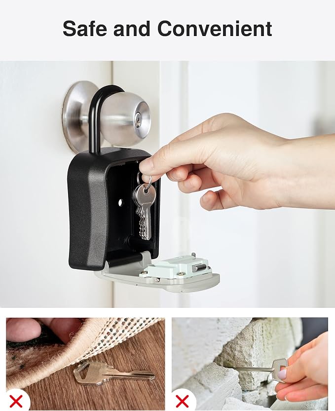 Puroma Key Lock Box, Portable Combination Lockbox Wall-Mounted Key Storage Box for House Keys, Resettable Code Safe Security Lock Box for Home, Office, Apartment Spare Key Storage (8 Pack, Gray)