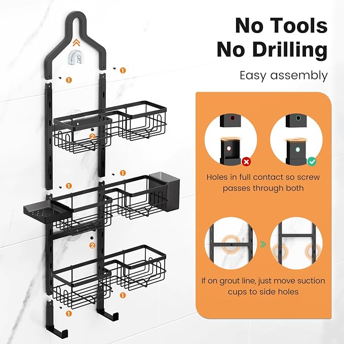 Shower Caddy Hanging, Adjustable Bathroom Organizer 3 Tier Shelf Rustproof | Over The Showerhead / Door Hanging Shelves, Shower Rack for Inside Shower with Soap Dish, No Drilling Storage