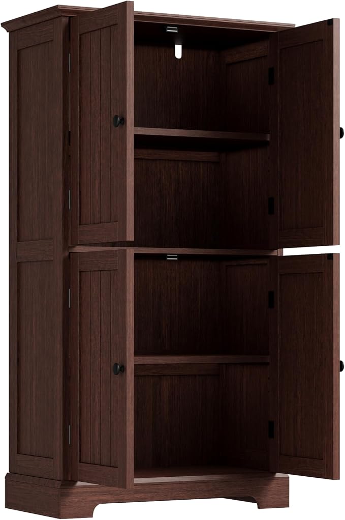 ChooChoo Bathroom Floor Cabinet with Adjustable Shelves | Bathroom Storage Cabinet, 4 Doors, Freestanding Cupboard for Living Room, Kitchen Pantry, Walnut