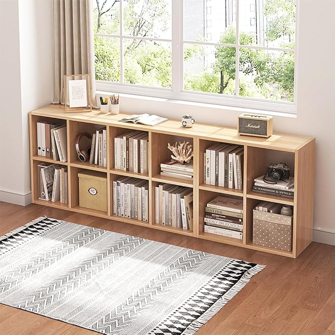 NELYE 8 Cube Organizer Bookcase Oak Open Shelf | Suitable for 11-inch Fabric Storage Bins, Simple Compartments Bookshelf, Holds 20 Lbs per Cube