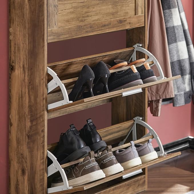 Haotian Shoe Cabinet Storage for Entryway | Narrow Shoe Cabinet with Three Flip Drawers to Save Space, Shoe Rack Cabinet for Entrance Hallway (Natural)