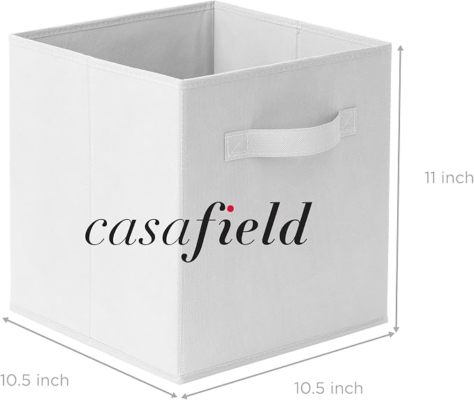 Casafield Set of 6 Collapsible Fabric Cube Storage Bins, White - 11" Foldable Cloth Baskets for Shelves, Cubby Organizers & More