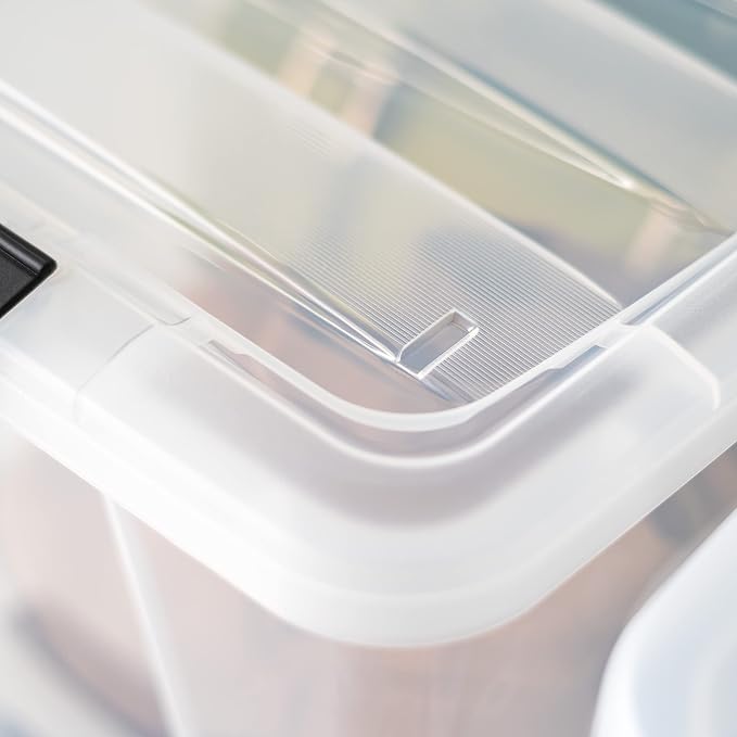 IRIS USA 4-Pack 40 Quart Storage Bins with Lids, Clear | Transparent design makes contents easy to find. Perfect for moving, blankets, clothing, and garage storage. Nestable design
