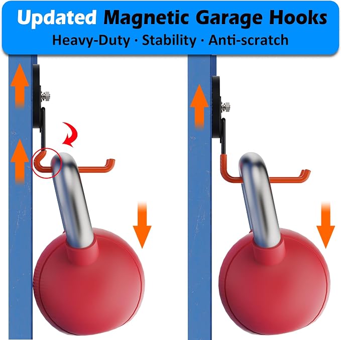 MUTUACTOR Updated Super Strong Magnetic Hooks,40lbs Anti-Scratch Large Garage Hooks for Hanging,2-Pack Magnetic Hooks Heavy Duty for Organizing Heavy Impact Drivers Trailer Cord Garden Tool Box