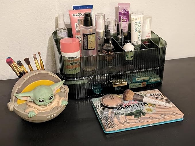 Makeup Organizer with Stackable Drawer, Large Capacity Vanity Organizer for Dresser Bathroom Countertop, Cosmetics Organizer and Display Case for Skincare, Perfume, Makeup Brushes, Lipsticks, Green