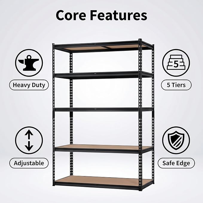 Heavy Duty Garage Storage Shelves 5-Tier Metal Adjustable Shelving Unit Storage Shelving for Kitchen Pantry Basement Bathroom Laundry, 2500 LBS Capacity, 48" l x 18" w x 72" h
