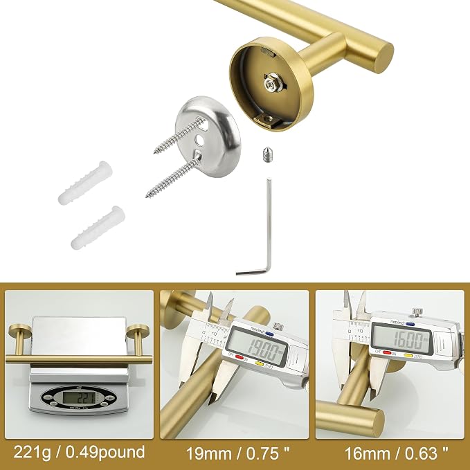 Sayayo Brushed Gold Hand Towel Holder for Bathroom, 12 Inch Towel Bar Towel Rack for Kitchen, Towel Ring Towel Rod Wall Mount SUS304 Stainless Steel (Hanging Length 9-Inch)