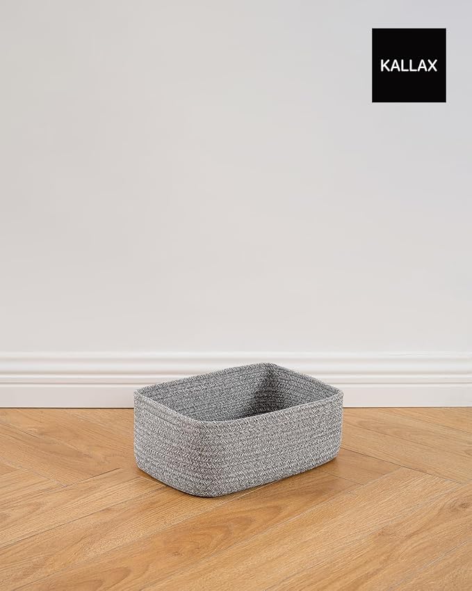 KALLAX Small Woven Storage Basket for Organizing, 12 x 8 x 4.5 inch, 3 Pack | Shelf baskets for closet organization, toy storage and home decor, Perfect as empty gift baskets for holidays, Mixed Grey