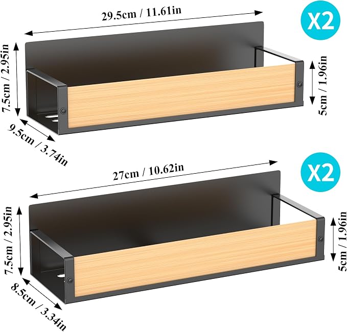HuggieGems 4 Pack Magnetic Spice Storage Rack Organizer for Refrigerator and Oven, Wood Fridge Organizers and Storage