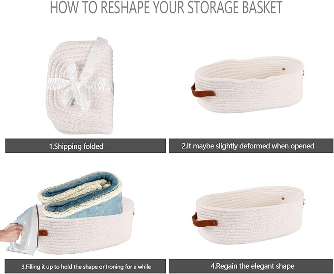 Woven Storage Basket for Toilet Tank Top,Farmhouse Home Decor Organizing Baskets for Bathroom,Table and Counter 13"x5.9"x4" White