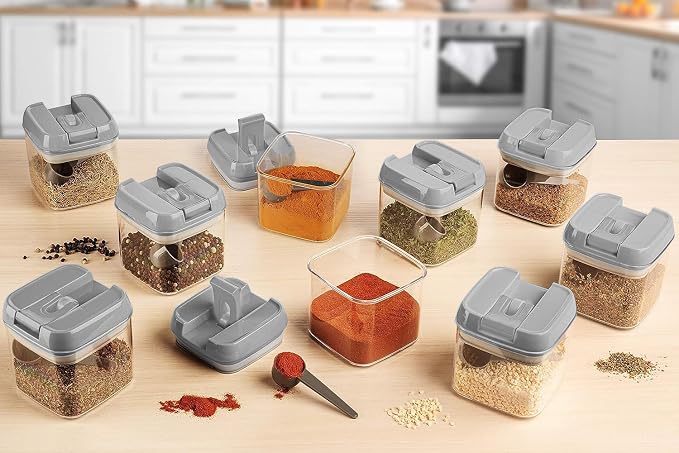 Shazo 9 PC Airtight Food Storage Containers - BPA Free Clear Plastic Snack & Spice Containers with Easy Lock Lids - Kitchen and Pantry Organization for Herbs, Coffee, Tea - 0.5L / 2.1 Cups