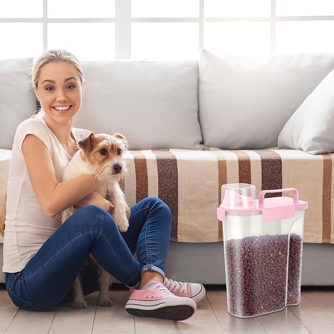 LEAWALK 5Lbs /6Qt/5L Airtight Cat Dog Food Storage Container with Upgraded Large Nozzle BPA-Free, Pet Food Storage Containers for Rice, Grain, Pet Food, Flour, Dog Treat Storage-2 Pack (Pink & Black)