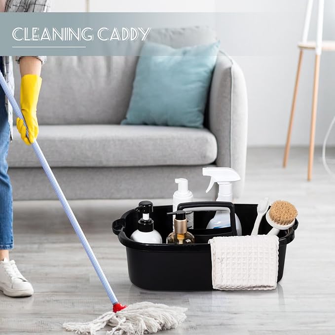 Large Cleaning Supplies Caddy Portable Shower Caddy Basket Black | Sturdy Supply Organizer with Handle Plastic Bucket Tool Storage for Bathroom Bedroom Kitchen Garden College Dorm Essentials