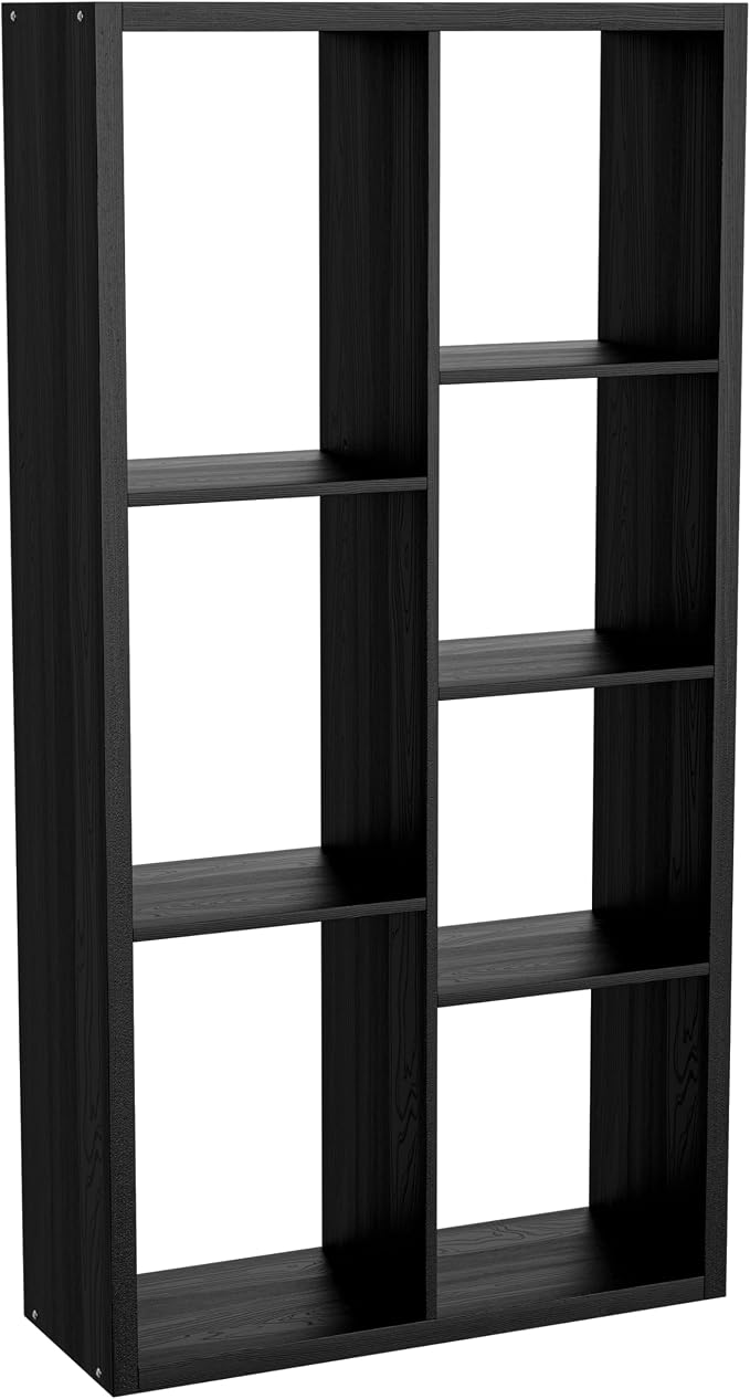 VDNEND Cube Storage Organizer Bookcase, Decorative 11 inch Open Back Cubical Shelf with Thickened Border, Display Bookshelf for Living Room, Home Office, Sturdy Room (Black, 7 Cube)