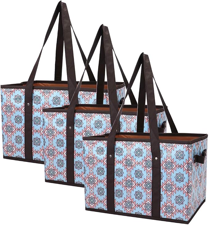 Foraineam Reusable Grocery Bags Set Durable Heavy Duty Tote Bag Collapsible Grocery Shopping Box Bag with Reinforced Bottom