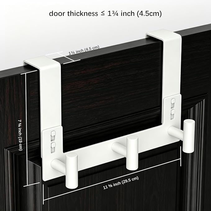WUIVIUT White Over The Door Hooks, Stainless Steel-Heavy Duty Door Coat Hanger for Bathroom, Towle (3 Hook, Fits 1-3/4'' Thick)