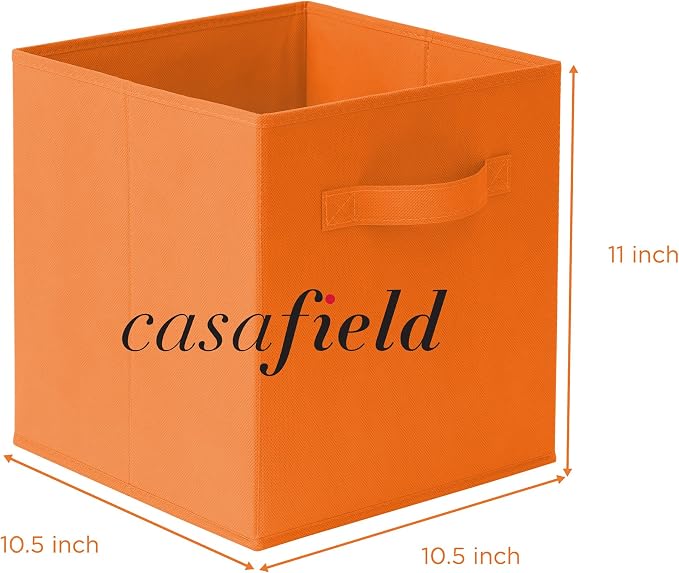 Casafield Set of 6 Collapsible Fabric Cube Storage Bins, Orange - 11" Foldable Cloth Baskets for Shelves, Cubby Organizers & More