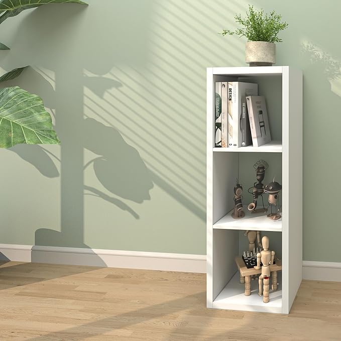 CTESNE【2026 Wooden Thick Frame 3 Cube Storage Organizer Shelf with Anti-Tipping Kits + Reversible Open Back Bookcase, Horizontal and Vertical Dual-use(White,11inch)