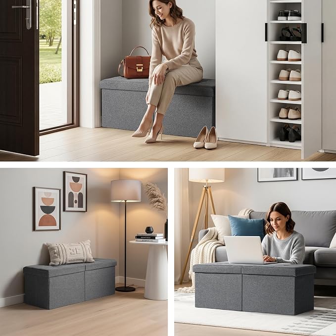 35-INCH Storage Ottoman Bench, Footrest with Storage, End of Bed Bench Coffee Table for Living Room, Bedroom, Entryway, Dark Gray