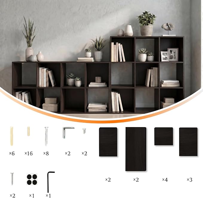 WannabeMyself【Sturdy Build&Easy Assembly】8 Cube Storage Organizer with Anti-Tipping Kits,Reversible Open Back Book Shelf, Bookcase for Living Room,Bedroom,Entrance Hall,Office,24.1×11.4×47.7,Chocolate