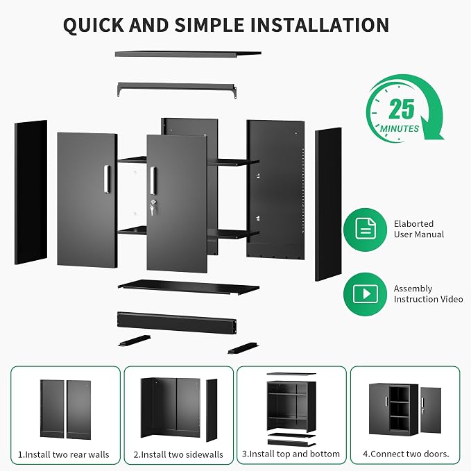 Metal Storage Cabinet with Locking Doors, 35.4" Steel Locker Organizer with Adjustable Shelves, Garage Utility Cabinet for Home, Office, Shop, and School