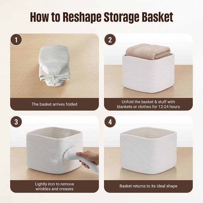 5-Pack Storage Cubes Woven Rope Baskets, 2 Sizes Organizer Bins | Ideal for Closet, Shelf, Bookshelf, Nursery, Changing Table, Cube Storage Bins, Storage Baskets for Bathroom Toy & Home