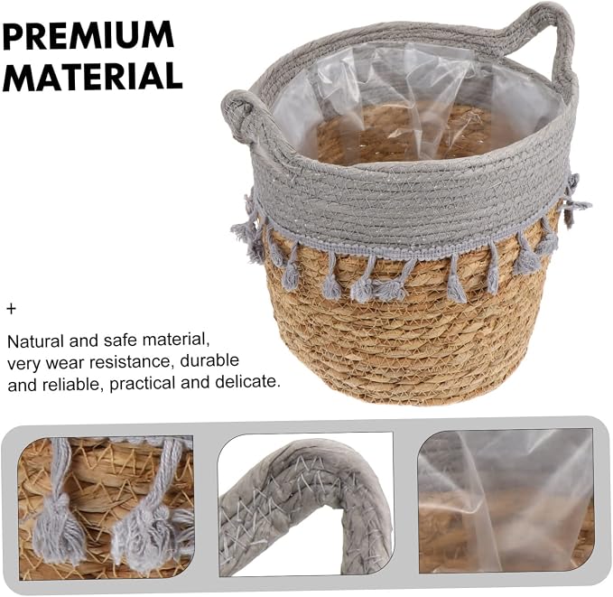 POPETPOP 1Pc Woven Flower Basket Stylish Home Decorative Storage Basket Lightweight Portable for Living Room Bedroom Office Handcrafted Natural Material