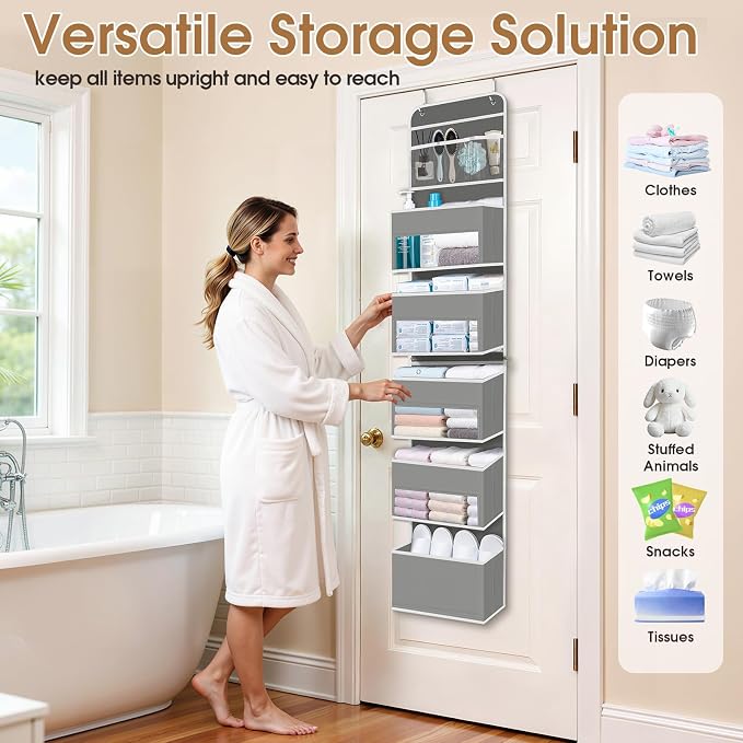 Over The Door Organizer Storage behind Door Hanging Organizer for Nursery | 6 Tier, Detachable, Clear Window, Sturdy Construction, Space-Saving Storage for Closet, Bedroom, Bathroom & Nursery