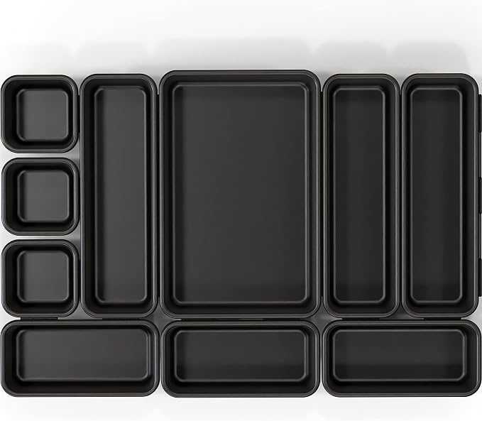 Simple Houseware Interlocking Desk Drawer Bins Organizer, 10 Packs, Black | Great for Makeup Vanity, Bathroom, Office Drawers