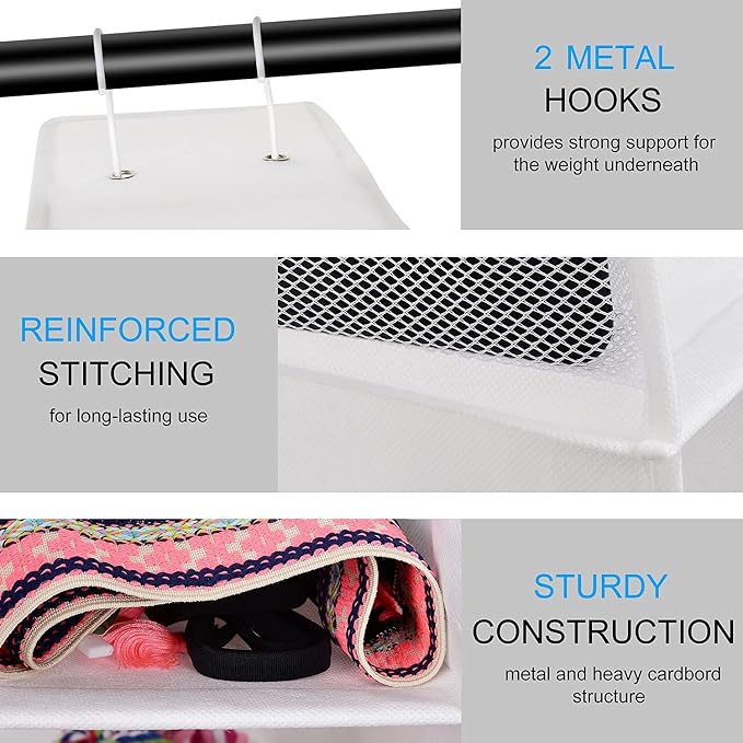 Libeder 10-Shelf Hanging Shoe Organizers with Side Pockets, White | Hanging Closet Organizer with Side Pockets for Wardrode,Dorm, Folding Shoe Racks, Space Saving Hanging Shelves with Hooks