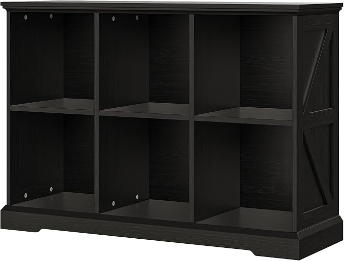 IRONCK 6 Cube Storage Organizer, Farmhouse Wood Bookshelf | Black finish, anti-tip design, cube shelf unit for bedroom, living room, home office, books or decor