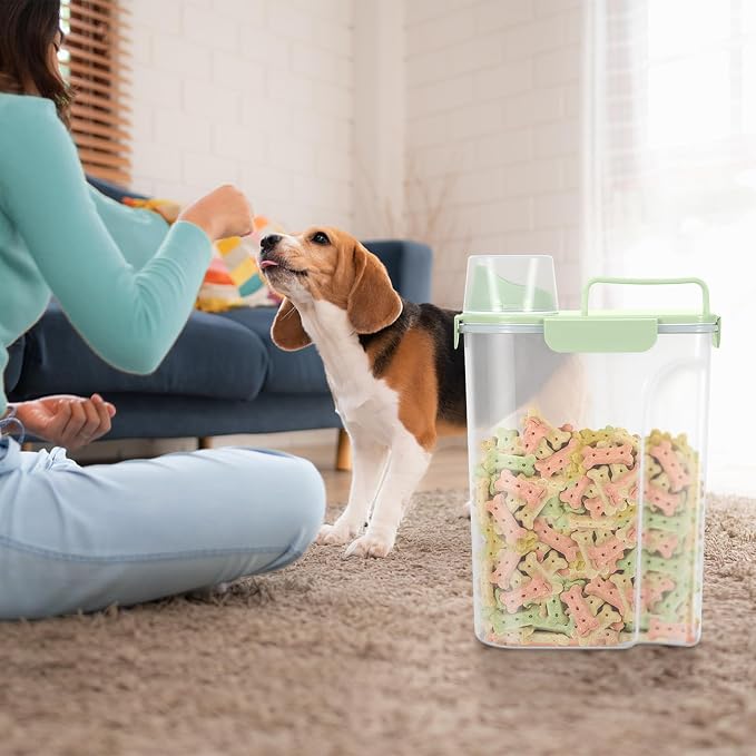 LEAWALK 5Lbs /6Qt/5L Airtight Cat Dog Food Storage Container with Upgraded Large Nozzle BPA-Free, Pet Food Storage Containers for Rice, Grain, Pet Food, Flour, Dog Treat Storage-2 Pack Green