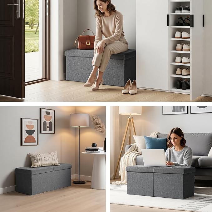 30-INCH Ottoman with Storage, Footrest Storage Bench, End of Bed Bench Coffee Table for Living Room, Bedroom, Entryway (Gray)